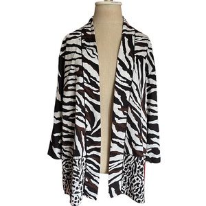 Chicos Zebra & Cheetah Animal Print Open Cardigan- Flowy & Silky Material Size L